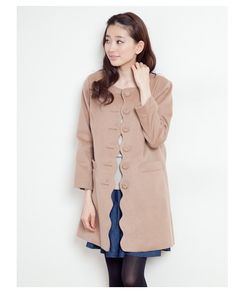 earth music&ecology（アースミュージックアンドエコロジー）の「【Special Price】スカラップコート（コート　・レディース・ピンクベージュ/キャメル/ネイビー・M/S）」の6枚目の写真