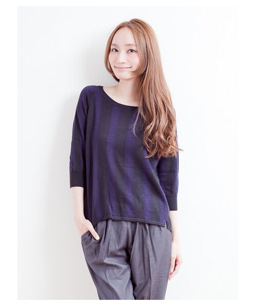 E hyphen world gallery（イーハイフンワールドギャラリー）の「【Special Price】ストライプニット（ニット・セーター・レディース・アイボリー/キャメル/ネイビー・F）」の3枚目の写真