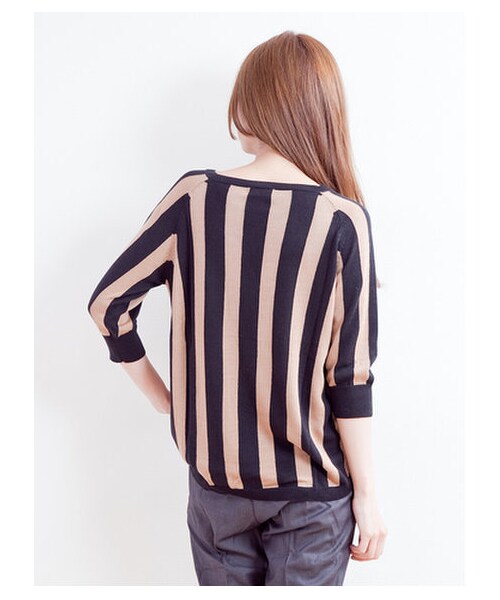 E hyphen world gallery（イーハイフンワールドギャラリー）の「【Special Price】ストライプニット（ニット・セーター・レディース・アイボリー/キャメル/ネイビー・F）」の6枚目の写真