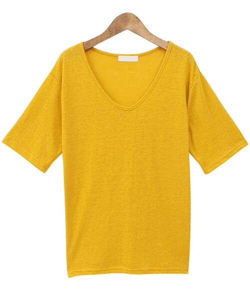 Dailyabout（デイリーアバウト）の「Uネック半袖Tシャツ（Tシャツ/カットソー・レディース・ホワイト/イエロー/ブラウン/グリーン/ブラック・FREE）」の5枚目の写真