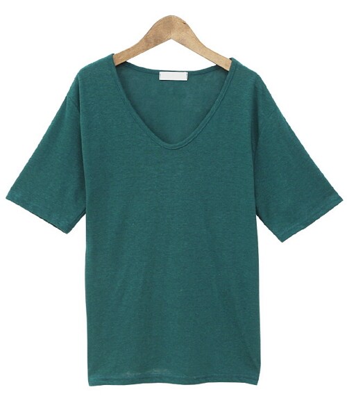 Dailyabout（デイリーアバウト）の「Uネック半袖Tシャツ（Tシャツ/カットソー・レディース・ホワイト/イエロー/ブラウン/グリーン/ブラック・FREE）」の4枚目の写真