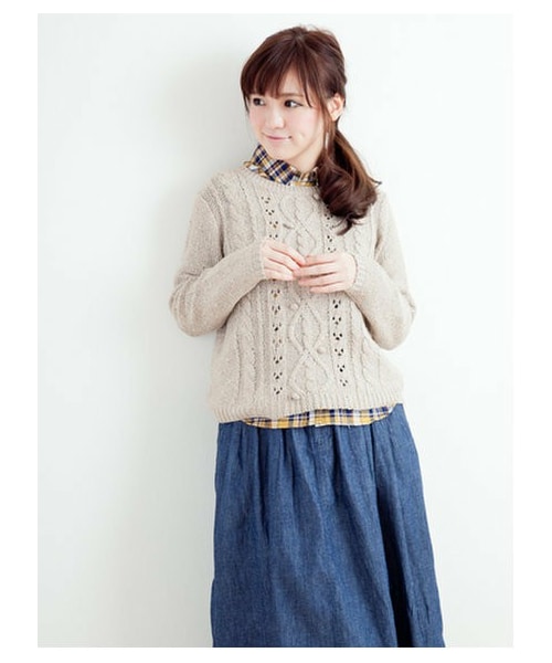 【宮崎あおい】ケーブル編みざっくりニット　F 高ラージ　ハイネック earth music&ecology（アースミュージックアンドエコロジー）の