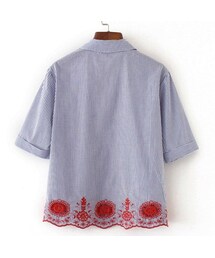 ZARA（ザラ）の「ストライプ刺繍半袖シャツ 刺繍ブラウス 半袖