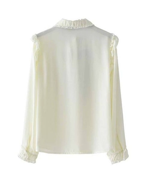 ZARA（ザラ）の「フリルリボンブラウス 長袖 白 ボルドー（シャツ/ブラウス・レディース・その他）」の2枚目の写真