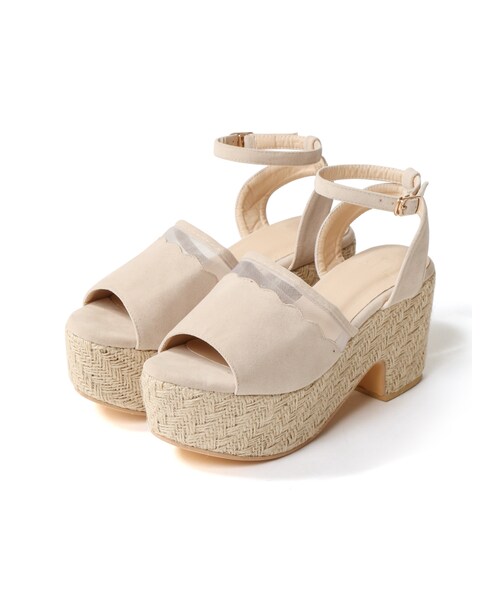 GRL（グレイル）の「スエードスカラップメッシュジュートサンダル（サンダル・レディース・レッド/ブラック/ピンク/ベージュ・24.5）」の3枚目の写真