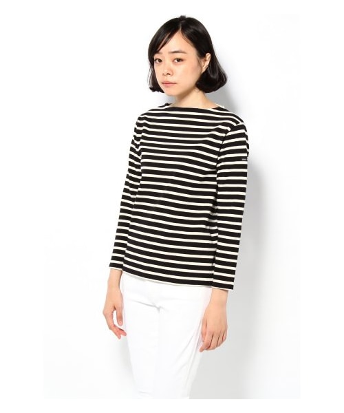 SAINT JAMES(セントジェームス)の「SAINT JAMES OUESSANTボーダー(カットソー・Tシャツ・レディース・グリーン/ナチュラル/ピンク/ブラック・36/38)」の1枚目の写真