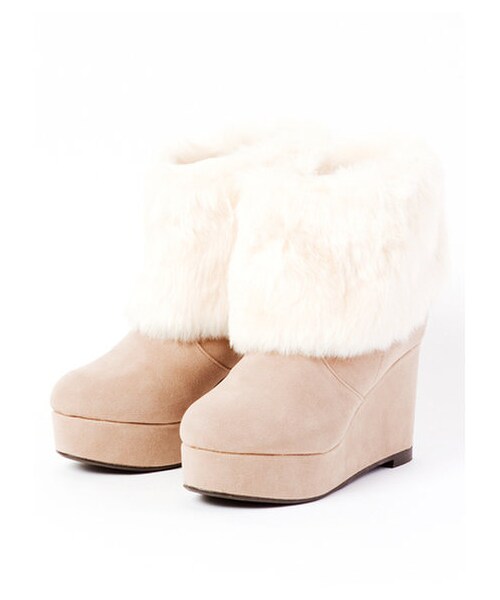 E hyphen world gallery（イーハイフンワールドギャラリー）の「ファーブーツ　　（ショートブーツ・レディース・ブラック/ベージュ/キャメル・L/M/S）」の2枚目の写真