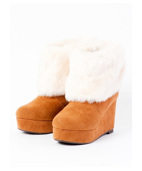 E hyphen world gallery（イーハイフンワールドギャラリー）の「ファーブーツ　　（ショートブーツ・レディース・ブラック/ベージュ/キャメル・L/M/S）」の3枚目の写真