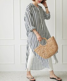DHOLIC | ストライプスリットシャツワンピース(ワンピース)