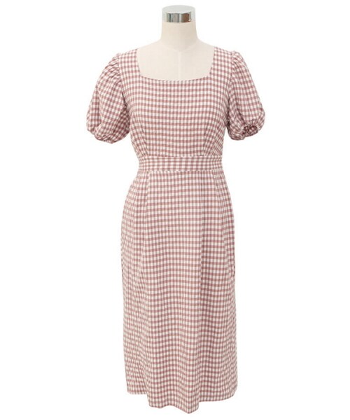 Dailyabout(デイリーアバウト)の「パフスリーブチェック柄ワンピース(ワンピース・レディース・ピンク/ブラック・FREE)」の1枚目の写真