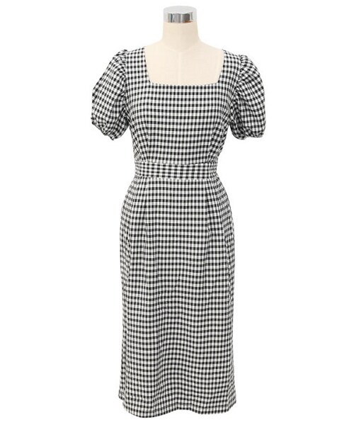 Dailyabout(デイリーアバウト)の「パフスリーブチェック柄ワンピース(ワンピース・レディース・ピンク/ブラック・FREE)」の2枚目の写真