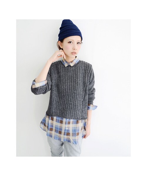 KBF（ケイビーエフ）の「バックZIPショートニット（トップス・レディース・オフ/チャコール/ミント/ブルー・one）」の15枚目の写真