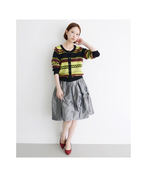 KBF（ケイビーエフ）の「ジャガードカーディガン（トップス・レディース・GREEN MIX/PINK MIX・one）」の7枚目の写真