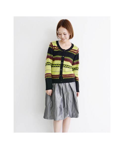 KBF（ケイビーエフ）の「ジャガードカーディガン（トップス・レディース・GREEN MIX/PINK MIX・one）」の9枚目の写真