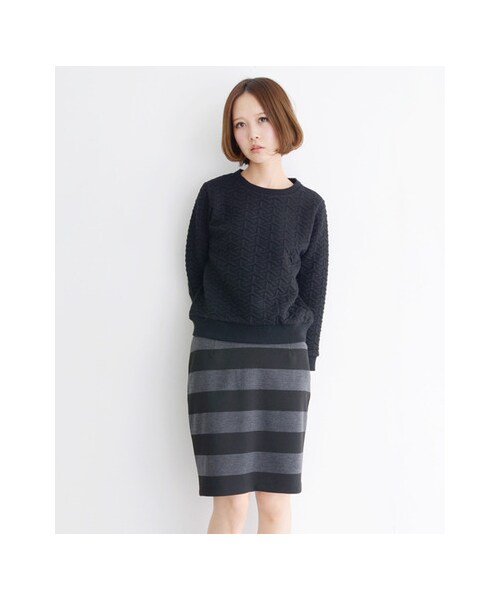 KBF（ケイビーエフ）の「ふくれジャガードトップス（トップス・レディース・ホワイト/ブラック/グレー・one）」の6枚目の写真