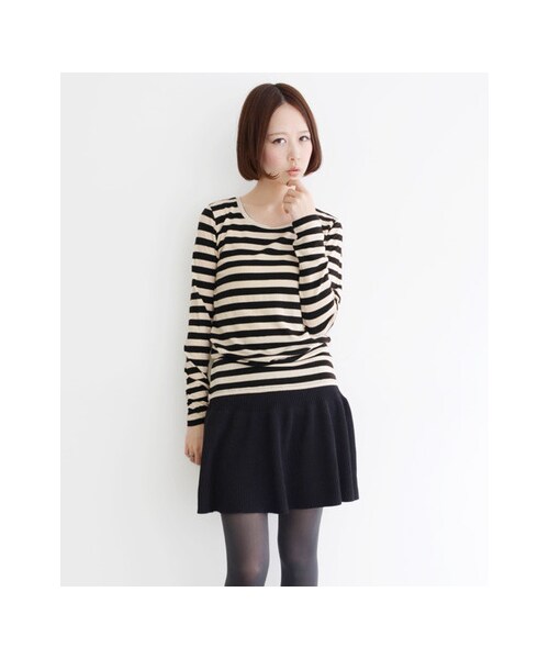 KBF(ケイビーエフ)の「ボーダーロングTee(トップス・レディース・OFF×GRY/OFF×BLK/GRY×BLK/BEG×NVY/OFF×RED・one)」の7枚目の写真