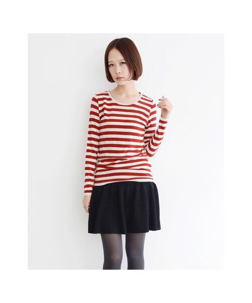 KBF(ケイビーエフ)の「ボーダーロングTee(トップス・レディース・OFF×GRY/OFF×BLK/GRY×BLK/BEG×NVY/OFF×RED・one)」の10枚目の写真