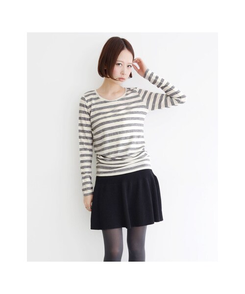 KBF(ケイビーエフ)の「ボーダーロングTee(トップス・レディース・OFF×GRY/OFF×BLK/GRY×BLK/BEG×NVY/OFF×RED・one)」の8枚目の写真