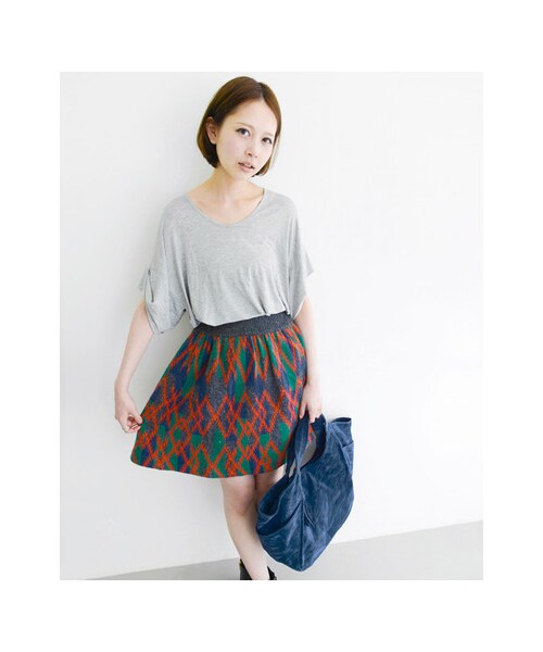 KBF（ケイビーエフ）の「ジャガードギャザースカート（スカート・レディース・チャコール/ネイビー・one）」の7枚目の写真