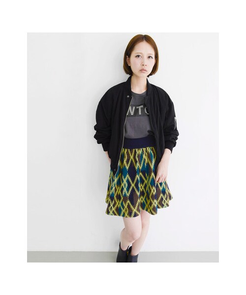 KBF（ケイビーエフ）の「ジャガードギャザースカート（スカート・レディース・チャコール/ネイビー・one）」の5枚目の写真