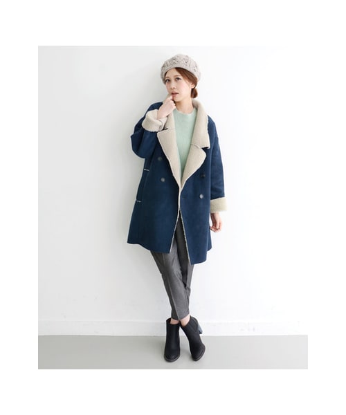 KBF（ケイビーエフ）の「関西・NET限定 フェイクムートンコート（ジャケット/アウター・レディース・ネイビー・one）」の5枚目の写真