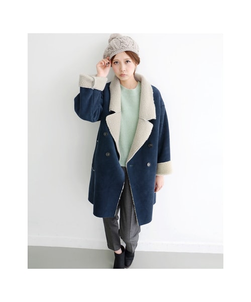 KBF（ケイビーエフ）の「関西・NET限定 フェイクムートンコート（ジャケット/アウター・レディース・ネイビー・one）」の6枚目の写真