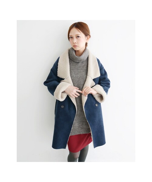 KBF（ケイビーエフ）の「関西・NET限定 フェイクムートンコート（ジャケット/アウター・レディース・ネイビー・one）」の3枚目の写真