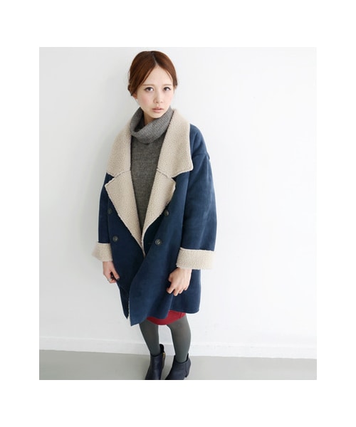 KBF（ケイビーエフ）の「関西・NET限定 フェイクムートンコート（ジャケット/アウター・レディース・ネイビー・one）」の4枚目の写真