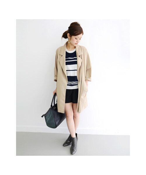 KBF（ケイビーエフ）の「KBF+ ビックショルダーコート（ジャケット/アウター・レディース・ベージュ/カーキ/ネイビー・one）」の4枚目の写真