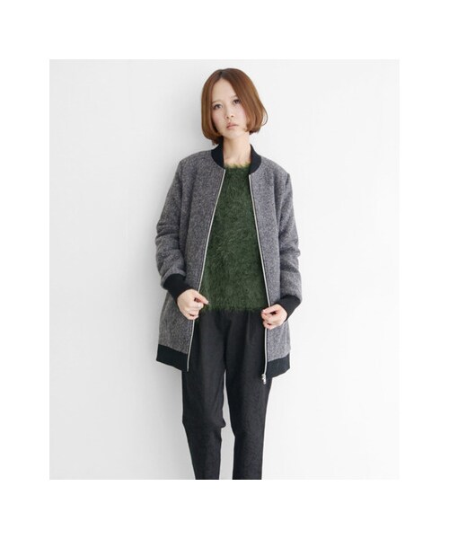 KBF（ケイビーエフ）の「ヘリンボンBIGブルゾン（ジャケット/アウター・レディース・チャコール/グレー/ブラウン・one）」の6枚目の写真