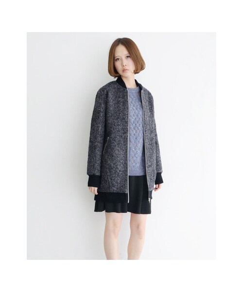 KBF（ケイビーエフ）の「ヘリンボンBIGブルゾン（ジャケット/アウター・レディース・チャコール/グレー/ブラウン・one）」の4枚目の写真