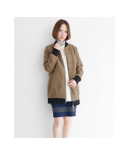 KBF（ケイビーエフ）の「ヘリンボンBIGブルゾン（ジャケット/アウター・レディース・チャコール/グレー/ブラウン・one）」の5枚目の写真