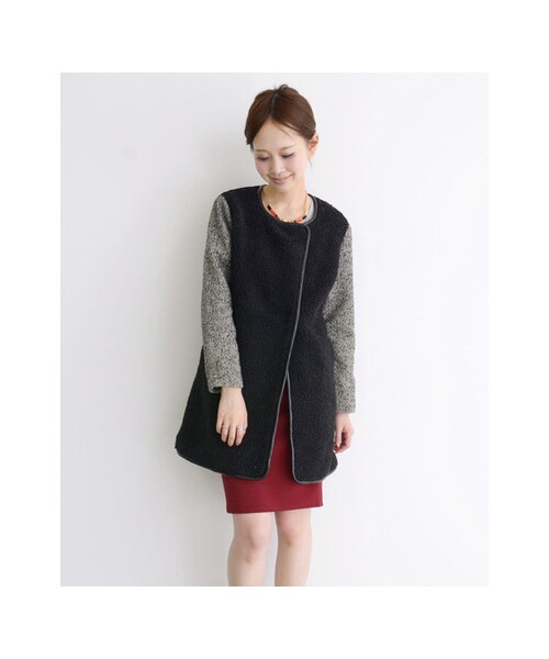 KBF(ケイビーエフ)の「ノーカラーボアコート(ジャケット/アウター・レディース・オフ/ブラック・one)」の9枚目の写真