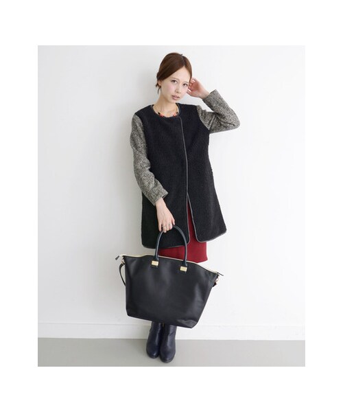 KBF(ケイビーエフ)の「ノーカラーボアコート(ジャケット/アウター・レディース・オフ/ブラック・one)」の6枚目の写真