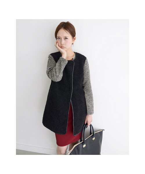 KBF(ケイビーエフ)の「ノーカラーボアコート(ジャケット/アウター・レディース・オフ/ブラック・one)」の7枚目の写真