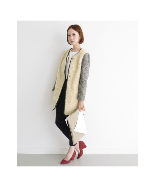 KBF(ケイビーエフ)の「ノーカラーボアコート(ジャケット/アウター・レディース・オフ/ブラック・one)」の3枚目の写真