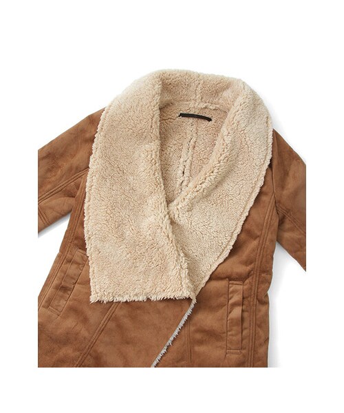 KBF(ケイビーエフ)の「KBF+ ロングフェイクムートンコート(ジャケット/アウター・レディース・ブラウン/ネイビー・one)」の7枚目の写真