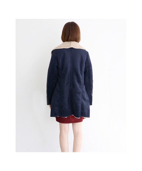 KBF(ケイビーエフ)の「KBF+ ロングフェイクムートンコート(ジャケット/アウター・レディース・ブラウン/ネイビー・one)」の6枚目の写真