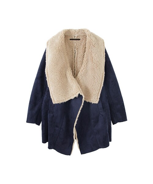 KBF(ケイビーエフ)の「KBF+ ロングフェイクムートンコート(ジャケット/アウター・レディース・ブラウン/ネイビー・one)」の1枚目の写真