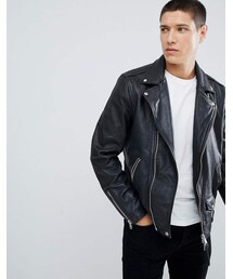 ALLSAINTS | AllSaints Leather Biker Jacket In Black(ライダースジャケット)