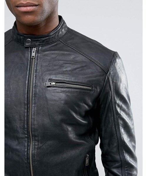 Selected （-）の「Selected Homme Leather Biker Jacket（ライダース