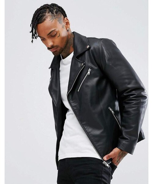 asos（エイソス）の「ASOS Leather Biker Jacket In Black（ライダースジャケット・メンズ・Black・XXL/L）」の2枚目の写真