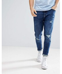 Bershka | Bershka Skinny Tapered Jeans In Mid Blue Wash(デニムパンツ)
