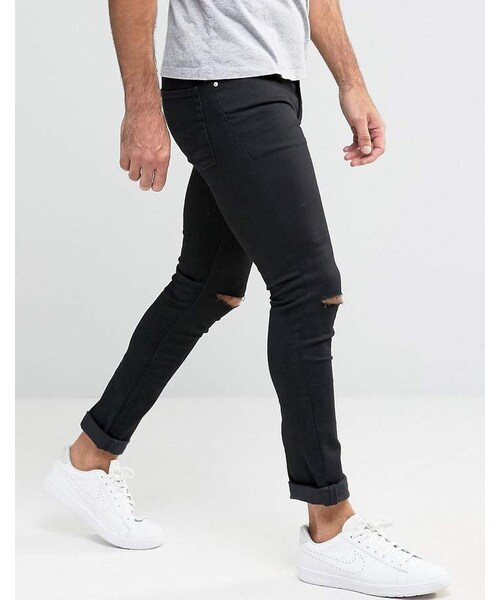 asos（エイソス）の「ASOS Super Skinny Jeans 2 Pack In Black & Black With Knee Rips SAVE（デニムパンツ・メンズ・Black・W36 L32/W30 L34）」の4枚目の写真