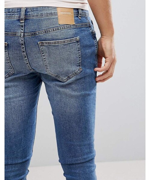 Bershka（ベルシュカ）の「Bershka Super Skinny Jeans In Mid Wash（デニムパンツ・メンズ・Blue・W36 L32）」の4枚目の写真