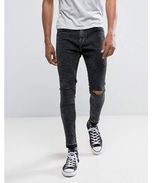 Bershka | Bershka Super Skinny Jeans in Washed Black With Knee Rip(デニムパンツ)