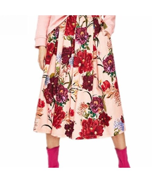 ZARA（ザラ）の「花柄プリントロングスカート フラワープリント ピンク
