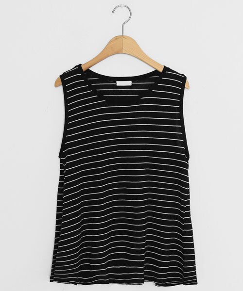 DHOLIC（ディーホリック）の「ボーダーパターンスリーブレス（タンクトップ・レディース・ホワイト/ブラック/グリーン・FREE）」の2枚目の写真