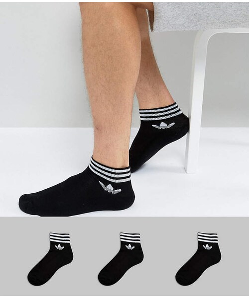 adidas（アディダス）の「adidas Originals 3 Pack Ankle Socks In Black AZ5523（ソックス/靴下）」  - WEAR
