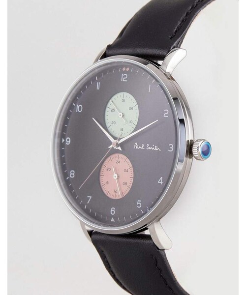 Paul Smith PS0070004 Track Design Leather Watch In Black 42mm